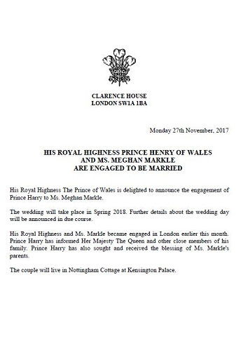 harry meghan engagement announcement